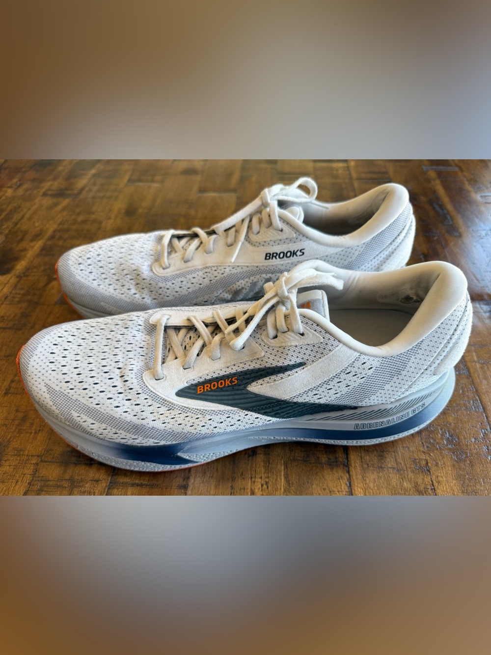 Brooks Adrenaline GTS Men’s Size 14 • White Grey Orange • 1104371D129